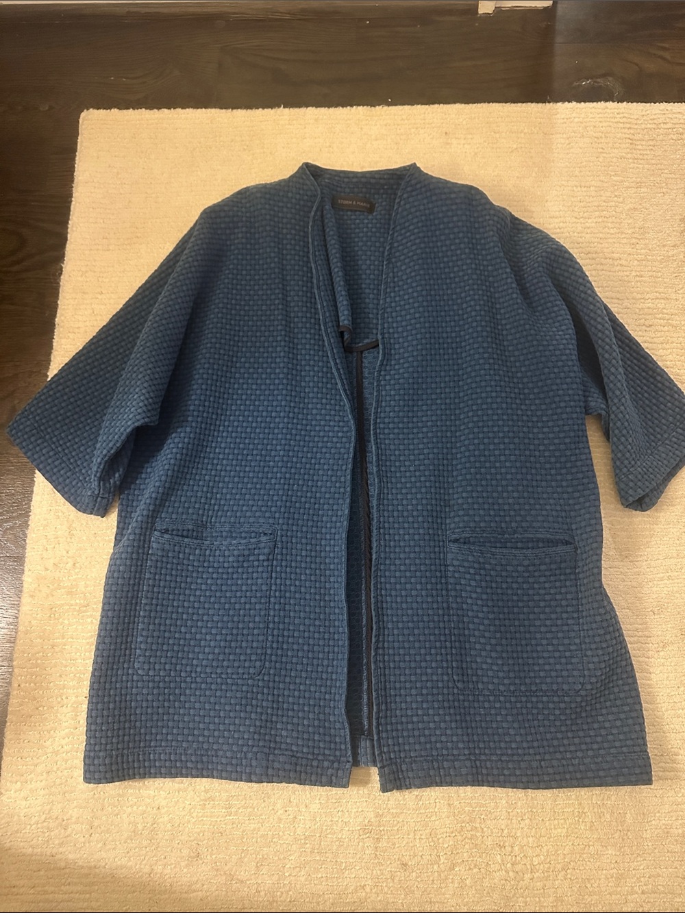 Casual Waffle Knit Open kimono Cardigan - Teal Blue